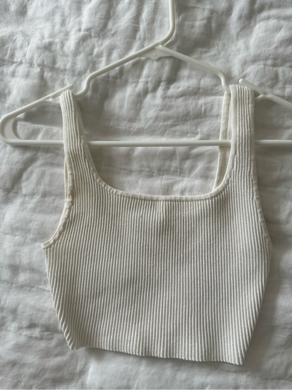 BABATON Ribbed Square Neck Cropped Tank - White